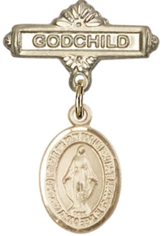 Godchild Baby Pin with Miraculous Medal, 14kt Gold Filled, # 66709