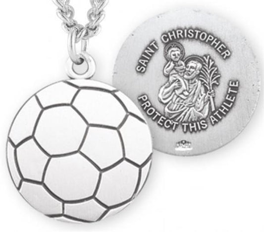 Soccer / St. Christopher Medal in Sterling Silver, 11/16", Your Choice of Chain, # 6670