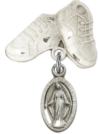 Baby Boots Baby Pin with Miraculous Medal, Sterling Silver, # 66725