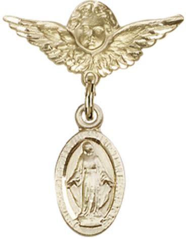 Small Angel Baby Pin with Miraculous Medal, 14kt Gold Filled, # 66729