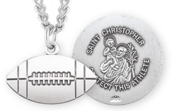Football / St. Christopher Medal in Sterling Silver, 11/16", Your Choice of Chain, # 6673