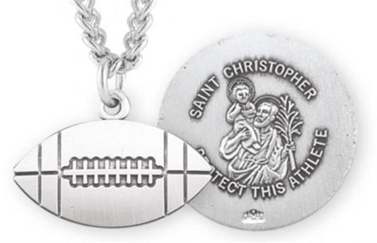 Football / St. Christopher Medal in Sterling Silver, 11/16", Your Choice of Chain, # 6673