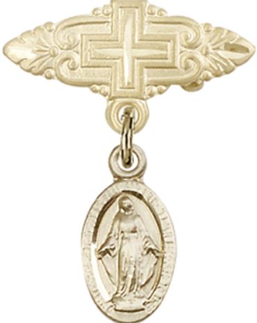 Baby Pin with Miraculous Medal, Solid 14kt Gold, # 66739