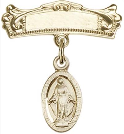 Baby Pin with Miraculous Medal, Solid 14kt Gold, # 66742