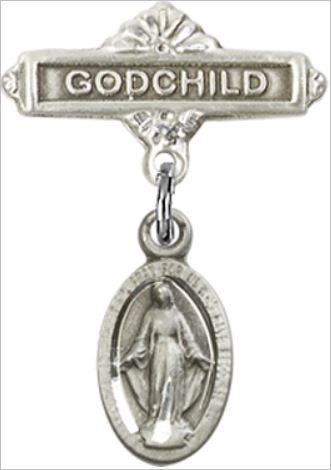 Godchild Baby Pin with Miraculous Medal, Sterling Silver, # 66743