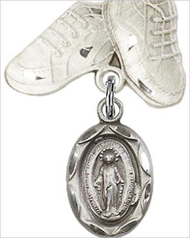 Baby Boots Baby Pin with Miraculous Medal, Sterling Silver, # 66746