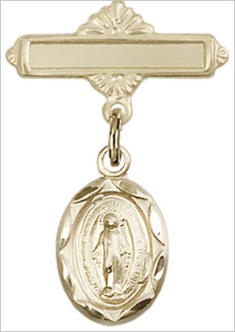 Baby Pin with Miraculous Medal, Solid 14kt Gold, # 66757