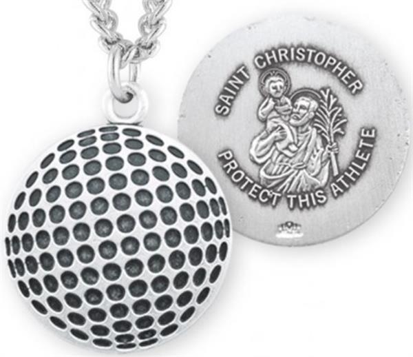 Golf / St. Christopher Medal in Sterling Silver, 11/16", Your Choice of Chain, # 6676