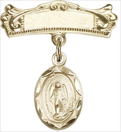 Baby Pin with Miraculous Medal, Solid 14kt Gold, # 66763