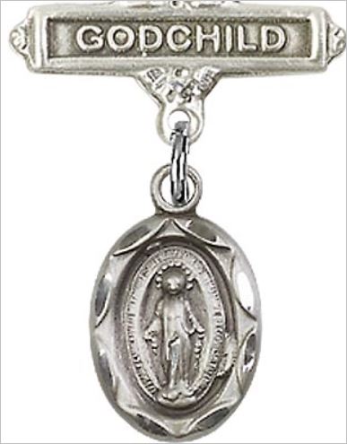 Godchild Baby Pin with Miraculous Medal, Sterling Silver, # 66764