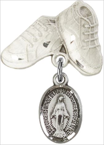 Baby Boots Baby Pin with Miraculous Medal, Sterling Silver, # 66767