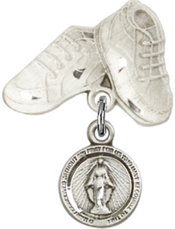 Baby Boots Baby Pin with Miraculous Medal, Sterling Silver, # 66789