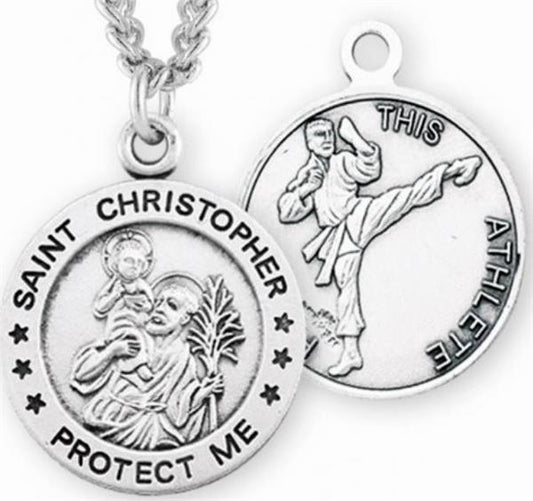 Sterling 7/8" St. Christopher / Martial Arts Medal, Your Choice of Chain, # 6678