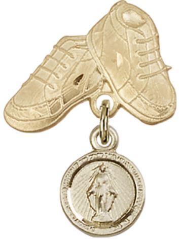 Baby Boots Baby Pin with Miraculous Medal, 14kt Gold Filled, # 66790