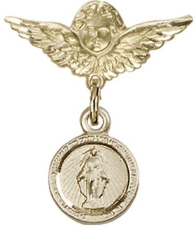Small Angel Baby Pin with Miraculous Medal, 14kt Gold Filled, # 66793