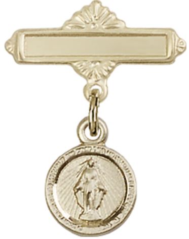 Baby Pin with Miraculous Medal, Solid 14kt Gold, # 66800