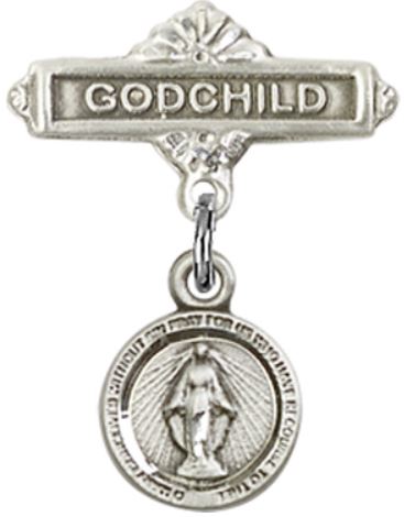 Godchild Baby Pin with Miraculous Medal, Sterling Silver, # 66807