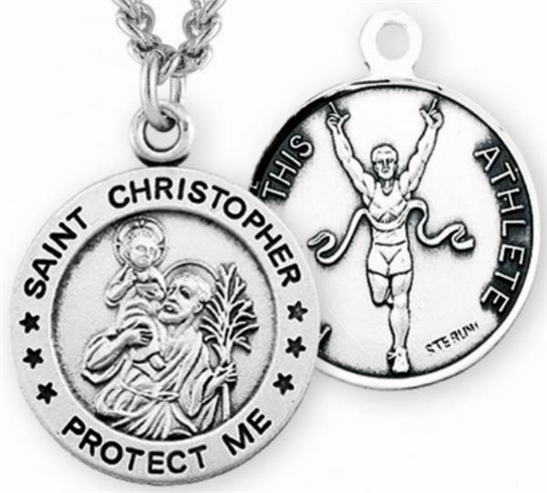 Sterling 7/8" St. Christopher / Track Medal, Your Choice of Chain, # 6680