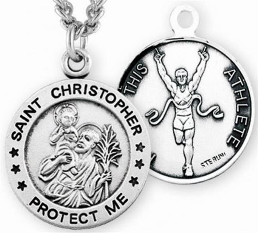 Sterling 7/8" St. Christopher / Track Medal, Your Choice of Chain, # 6680