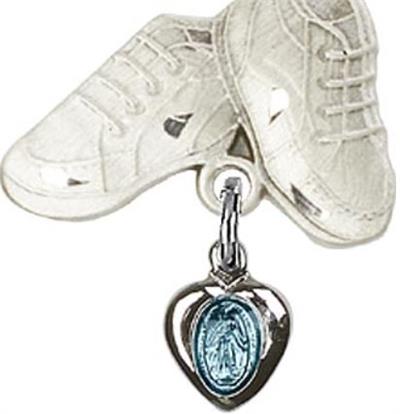 Baby Boots Baby Pin with Blue Miraculous Medal, Sterling Silver, # 66810