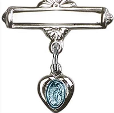 Baby Pin with Blue Miraculous Medal, Sterling Silver, # 66813