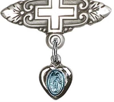 Baby Pin with Blue Miraculous Medal, Sterling Silver, # 66814