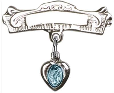 Baby Pin with Blue Miraculous Medal, Sterling Silver, # 66815