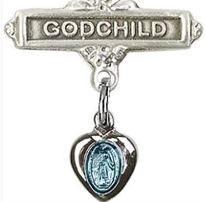 Godchild Baby Pin with Blue Miraculous Medal, Sterling Silver, # 66816