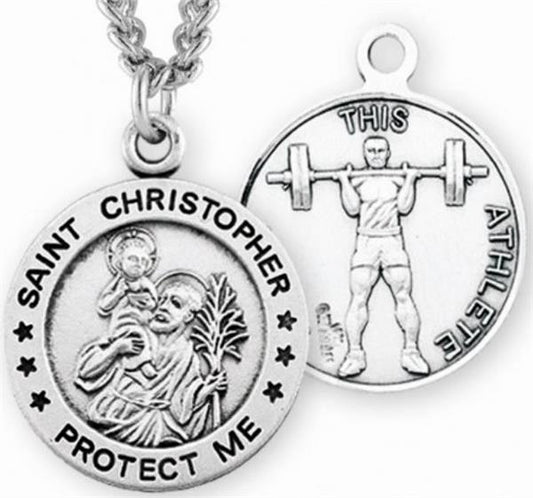 Sterling 7/8" St. Christopher / Weight Lifting Medal, Your Choice of Chain, # 6681