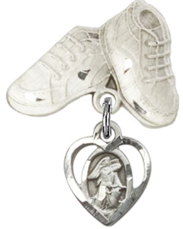 Baby Boots Baby Pin with Guardian Angel Charm, Sterling Silver, # 66824