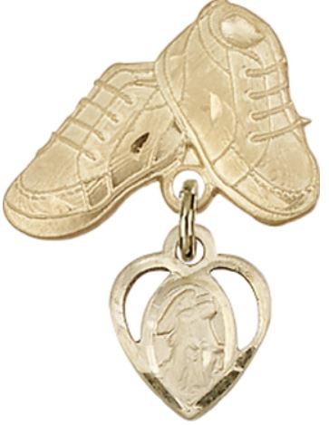 Baby Boots Baby Pin with Guardian Angel Charm, 14kt Gold Filled, # 66825