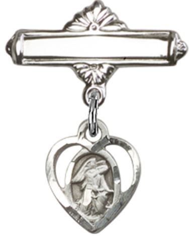 Baby Pin with Guardian Angel Charm, Sterling Silver, # 66833
