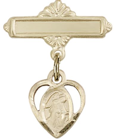 Baby Pin with Guardian Angel Charm, Solid 14kt Gold, # 66835