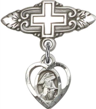 Baby Pin with Guardian Angel Charm, Sterling Silver, # 66836