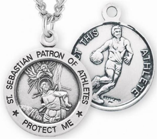 Sterling 7/8" St. Sebastian / Basketball Medal, Your Choice of Chain, # 6684