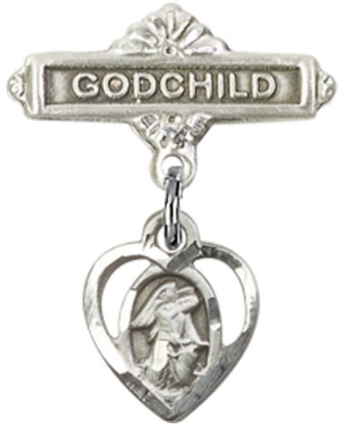 Godchild Baby Pin with Guardian Angel Charm, Sterling Silver, # 66842