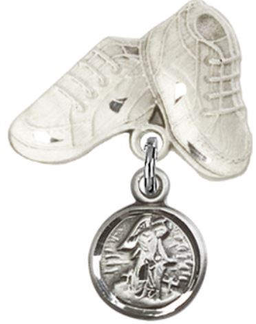 Baby Boots Baby Pin with Guardian Angel, Sterling Silver, # 66845