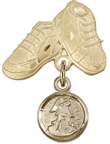 Baby Boots Baby Pin with Guardian Angel, Solid 14kt Gold, # 66847