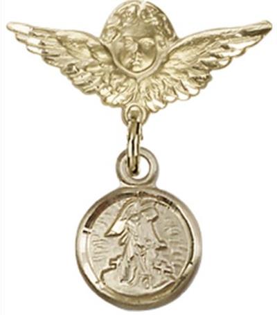 Small Angel Baby Pin with Guardian Angel, Solid 14kt Gold, # 66850