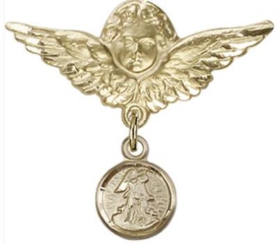 Large Angel Baby Pin with Guardian Angel Charm, 14kt Gold Filled, # 66852