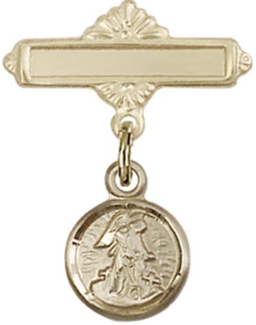 Baby Pin with Guardian Angel Charm, Solid 14kt Gold, # 66856