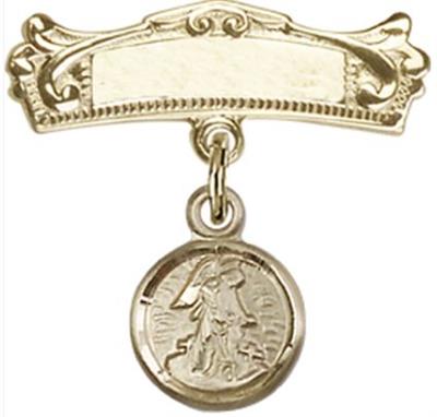 Baby Pin with Guardian Angel Charm, Solid 14kt Gold, # 66862