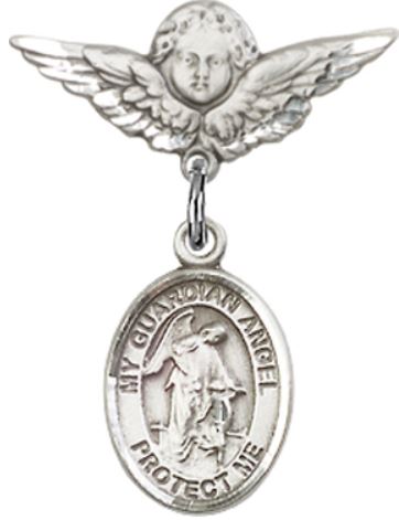 Small Angel Baby Pin with Guardian Angel, Sterling Silver, # 66869