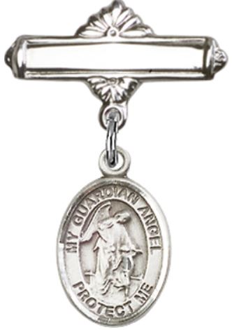 Baby Pin with Guardian Angel Charm, Sterling Silver, # 66875