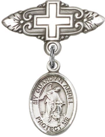 Baby Pin with Guardian Angel Charm, Sterling Silver, # 66878