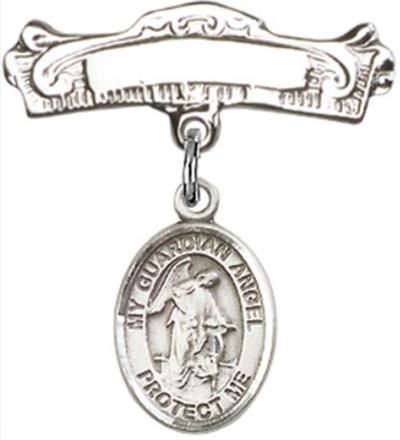 Baby Pin with Guardian Angel Charm, Sterling Silver, # 66881