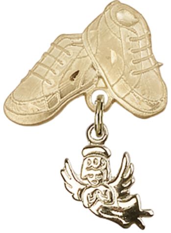 Baby Boots Baby Pin with Guardian Angel Charm, 14kt Gold Filled, # 66888