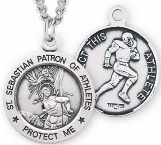 Sterling 7/8" St. Sebastian / Football Medal, Your Choice of Chain, # 6688