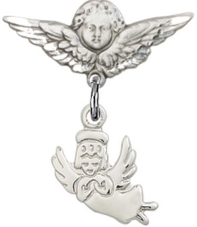 Small Angel Baby Pin with Guardian Angel, Sterling Silver, # 66890