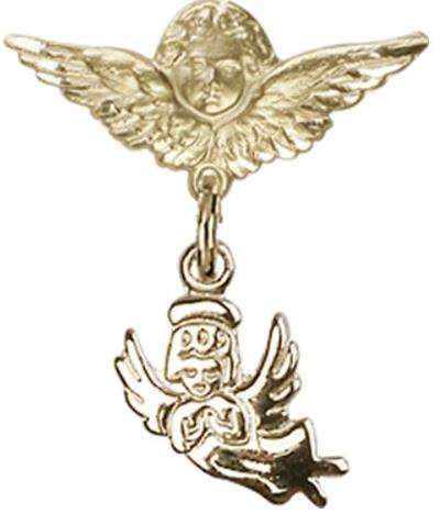 Small Angel Baby Pin with Guardian Angel, Solid 14kt Gold, # 66892